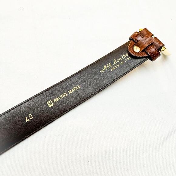 Bruno Magli Brown Leather Real Lizard All Leather Belt Brass Buckles Size 40 - Picture 4 of 5